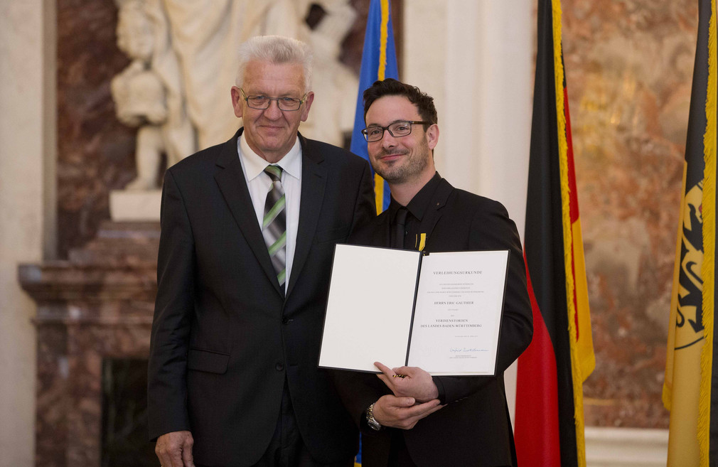 Ministerpräsident Winfried Kretschmann (l.) und Eric Gauthier (r.)