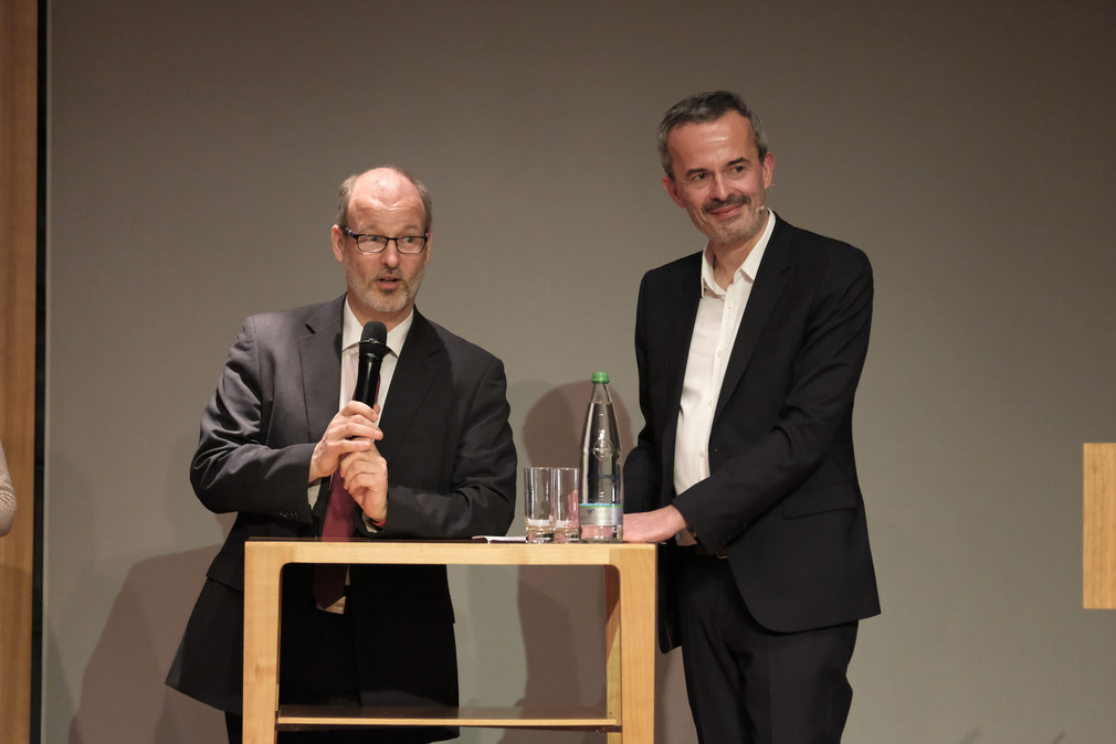 Prof. Dr. med Wolfgang Hoffmann, wiss. Vorstand Nationale Kohorte e.V. (NAKO) und Morderator Prof. Niko Härtling, Rechtsanwalt 