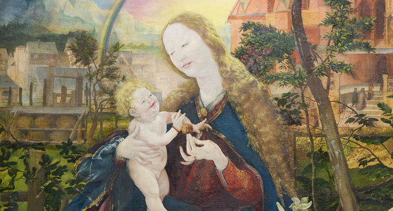 Stuppacher Madonna, Matthias Grünewald, 1514–1516, Mischtechnik auf Nadelholz, 186 × 150 cm (Ausschnitt), Bad Mergentheim-Stuppach, Pfarrkirche Mariä Krönung (Fotografie: © dpa).