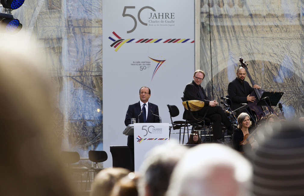Der französische Staatspräsident François Hollande bei seiner Rede (Foto: Staatsministerium Baden-Württemberg)