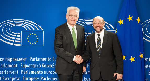 Ministerpräsident Winfried Kretschmann (l.) und EU-Parlamentspräsident Martin Schulz (r.) (Foto: Vertretung des Landes Baden-Württemberg bei der Europäischen Union/FKPH)
