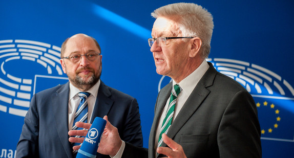 EU-Parlamentspräsident Martin Schulz (l.) und Ministerpräsident Winfried Kretschmann (r.) (Foto: Vertretung des Landes Baden-Württemberg bei der EU - FK/PH)
