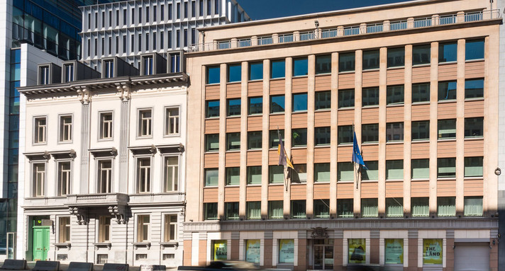 Außenansicht beider Gebäude der Landesvertretung in Brüssel.