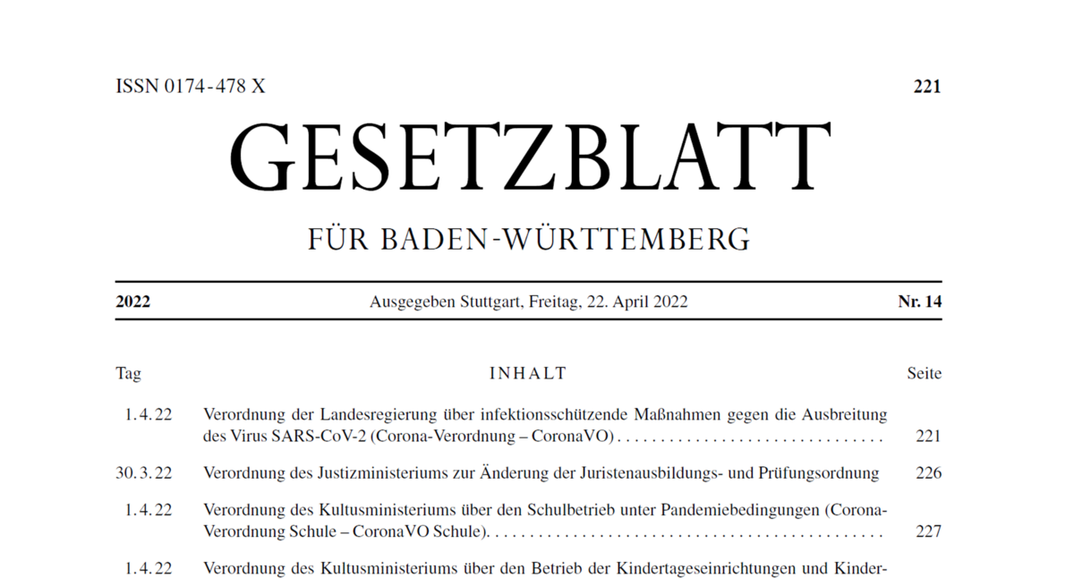 Abbildung eines Gesetzblattes für Baden-Württemberg