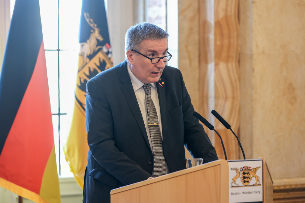 Thomas Bürkle, Vizepräsident der Unternehmer Baden-Württemberg, bei seiner Ansprache