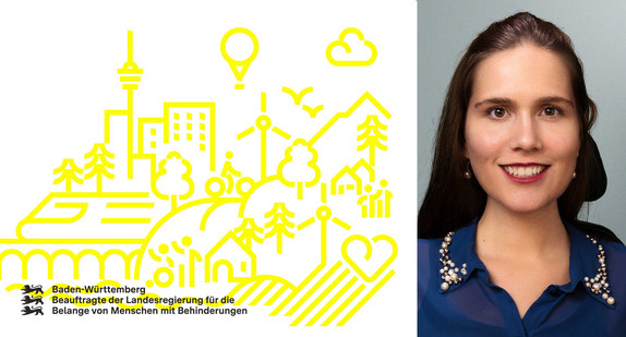 Porträtfoto Nora Welsch, daneben Logo der Beauftragten der Landesregierung für die Belange von Menschen mit Behinderungen in Baden-Württemberg