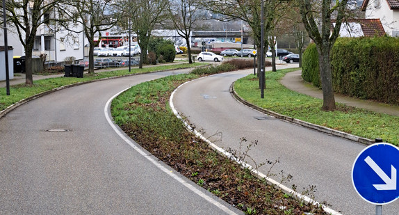 Neuer begrünter Mittelstreifen auf einem Teilstück der Straße „Waldsteige“ in Mosbach