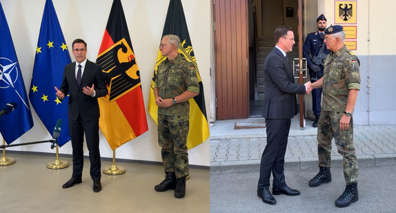 Innenminister Manuel Hagel (links) und Kapitän zur See Michael Giss, Kommandeur des Landeskommandos der Bundeswehr Baden-Württemberg (rechts)