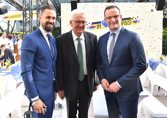 Daniel Funke, Ministerpräsident Winfried Kretschmann und Jens Spahn, Bundesgesundheitsminister.