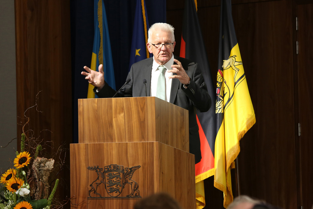 Ministerpräsident Winfried Kretschmann bei seiner Ansprache