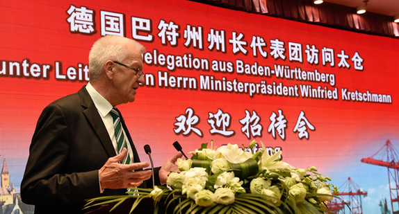 Ministerpräsident Winfried Kretschmann bei einem Empfang in Taicang/China (Foto: Staatsministerium Baden-Württemberg/Reiner Pfisterer)