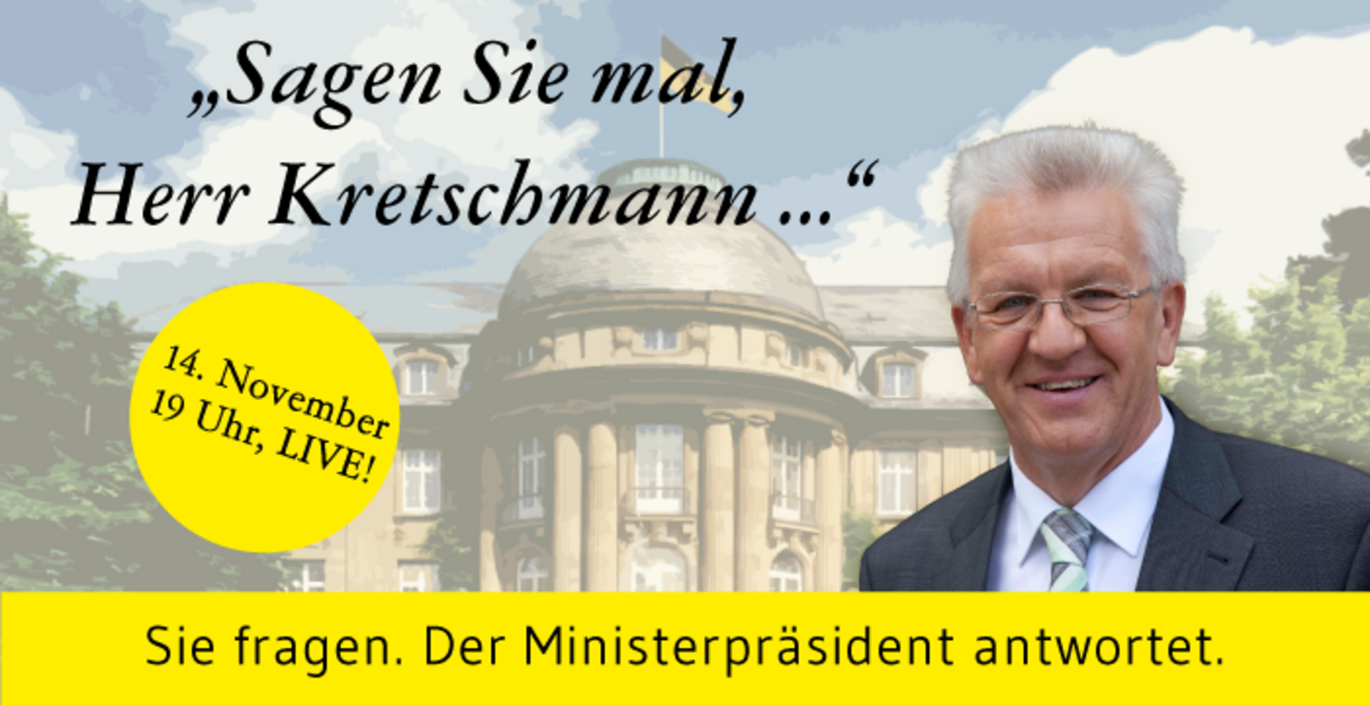 Am 14. November um 19 Uhr findet die nächste Online-Sprechstunde mit Ministerpräsident Winfried Kretschmann statt.