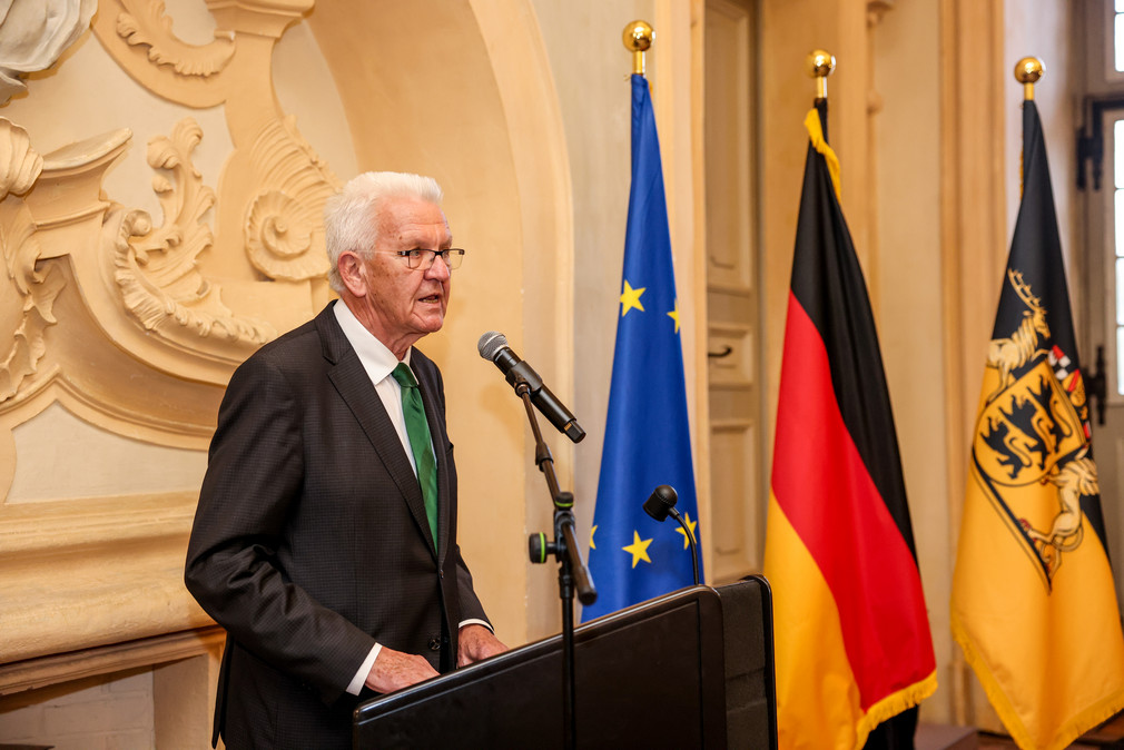 Ministerpräsident Winfried Kretschmann bei seiner Ansprache auf dem Bürgerempfang im Residenzschloss Rastatt
