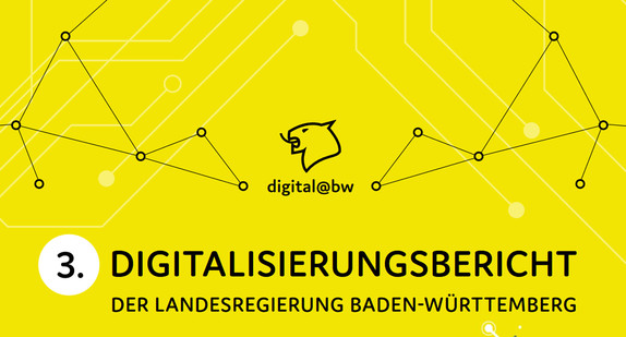 Ausschnitt aus dem Deckblatt des Dritten Digitalisierungsberichts der Landesregierung mit dem Logo digial@bw und dem Schriftzug „3. Digitalisierungsbericht der Landesregierung Baden-Württemberg“ 