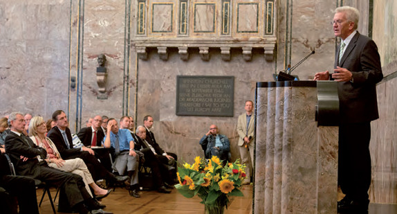 Ministerpräsident Winfried Kretschmann bei seinem Vortrag zu „Jeanne Hersch und die Politik heute“ am 6. September 2012 an der Universität Zürich/Schweiz